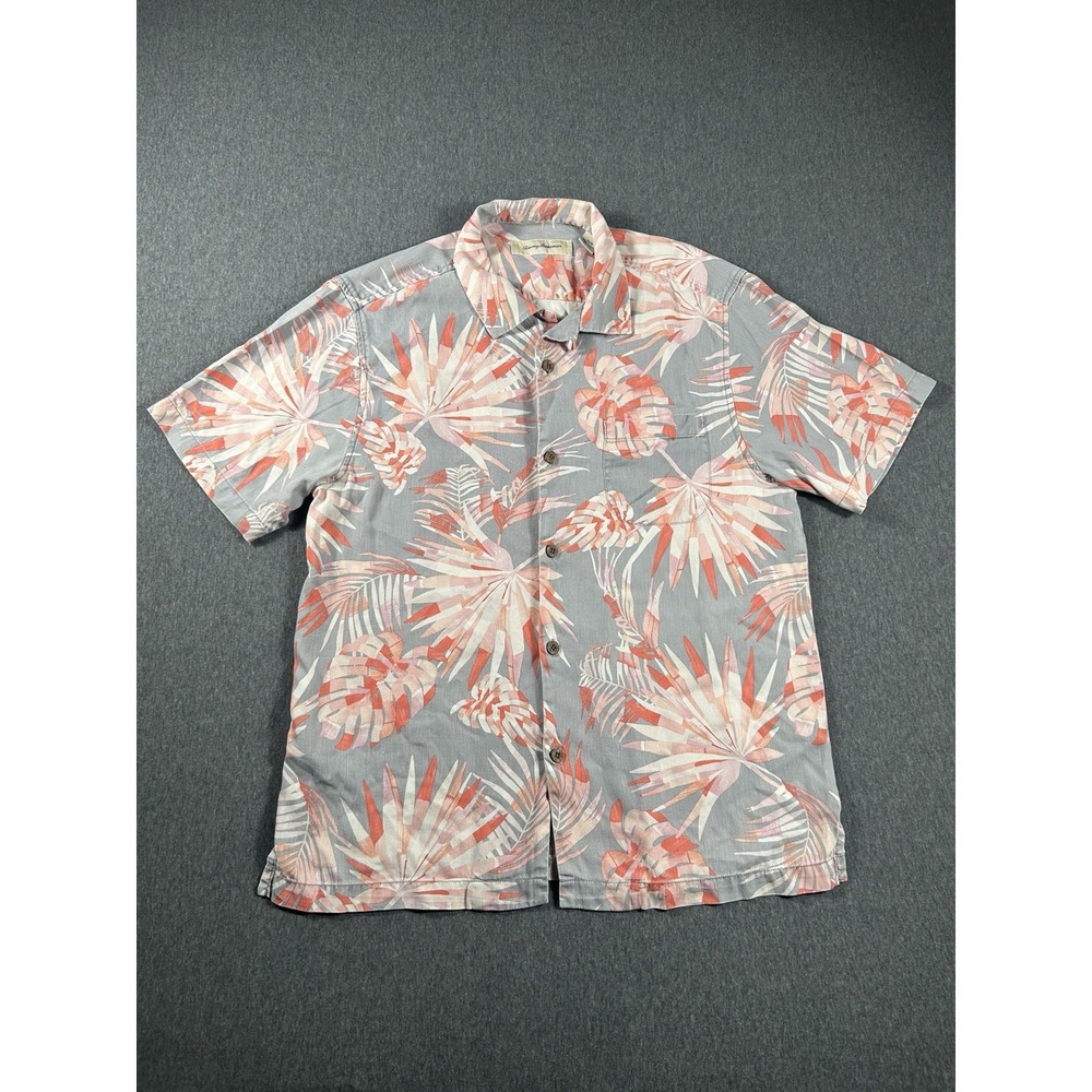 TOMMY BAHAMA 100% SILK BUTTON DOWN SHIRT HAWIIAN SUNSET PALMS M